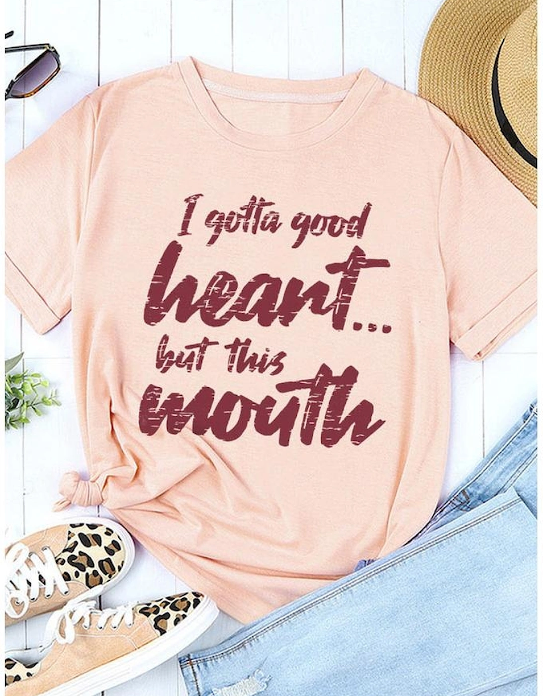 Azura Exchange Good Heart Mouth Letter Print Graphic Tee