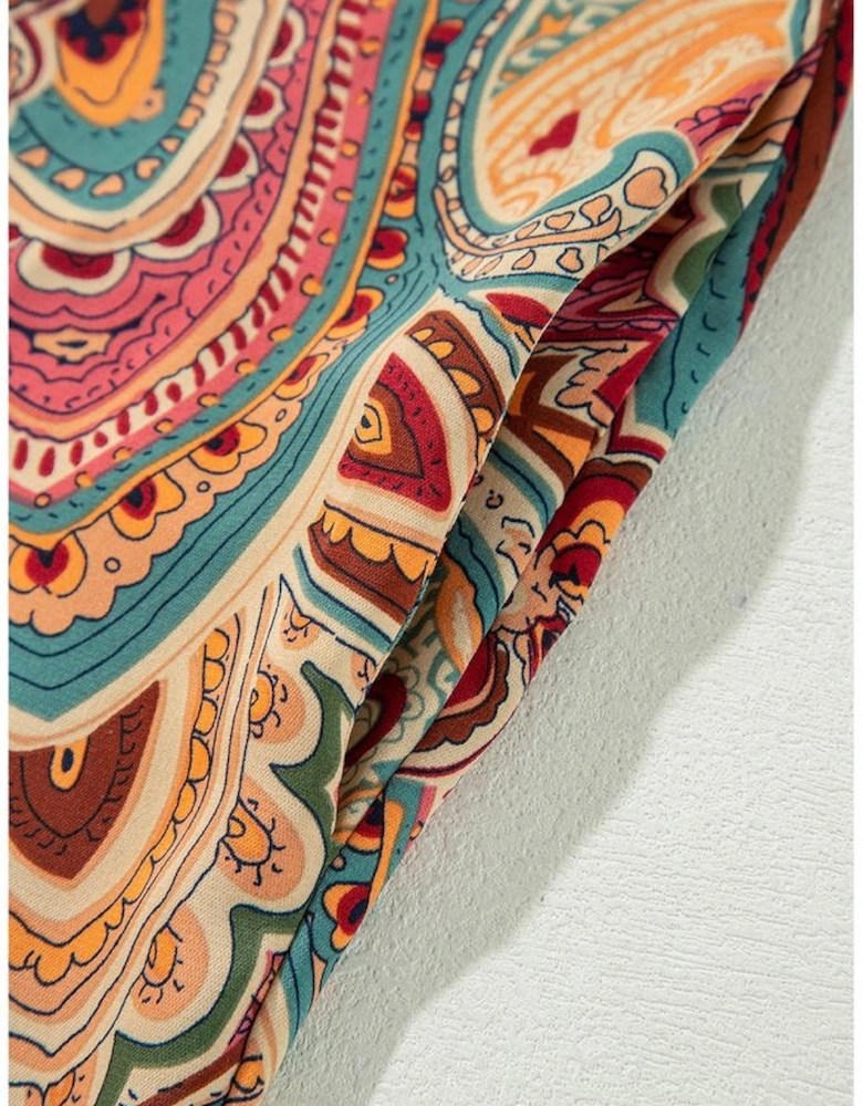 Red Paisley Printed Spaghetti Straps Elegant Wide Leg Jumpsuit