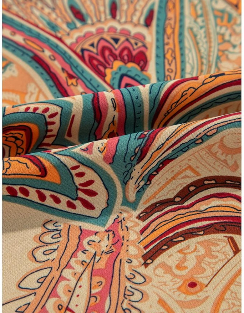 Red Paisley Printed Spaghetti Straps Elegant Wide Leg Jumpsuit