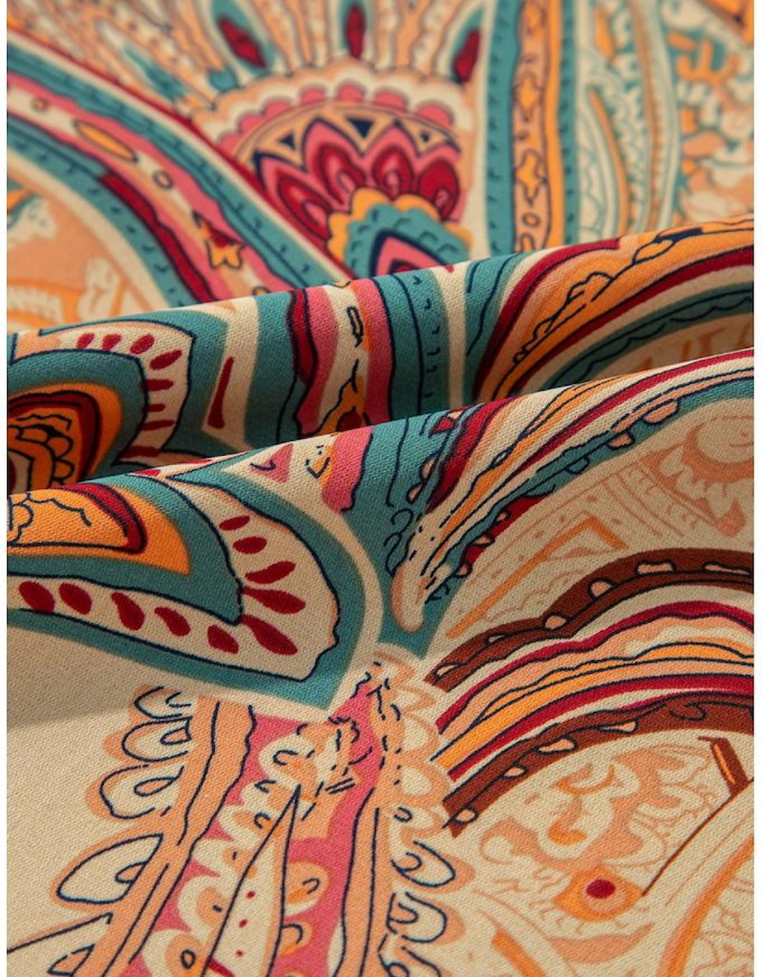 Red Paisley Printed Spaghetti Straps Elegant Wide Leg Jumpsuit