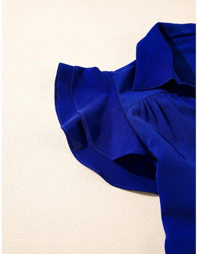 Bluing Ruffled Short Sleeve Collared V Neck Tiered Midi Dress