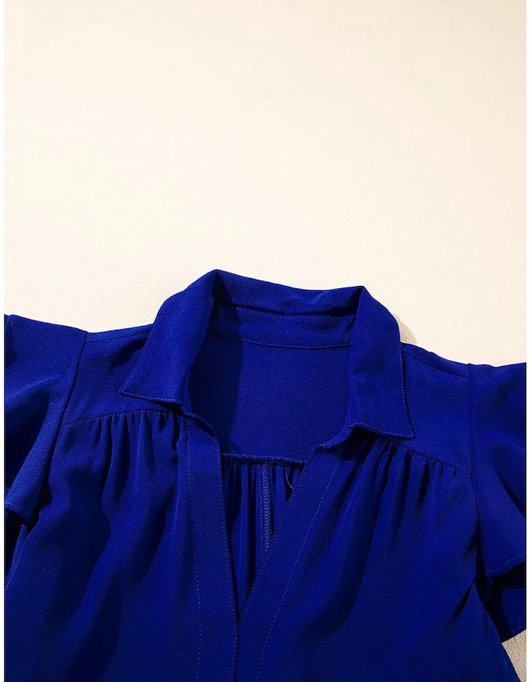 Bluing Ruffled Short Sleeve Collared V Neck Tiered Midi Dress