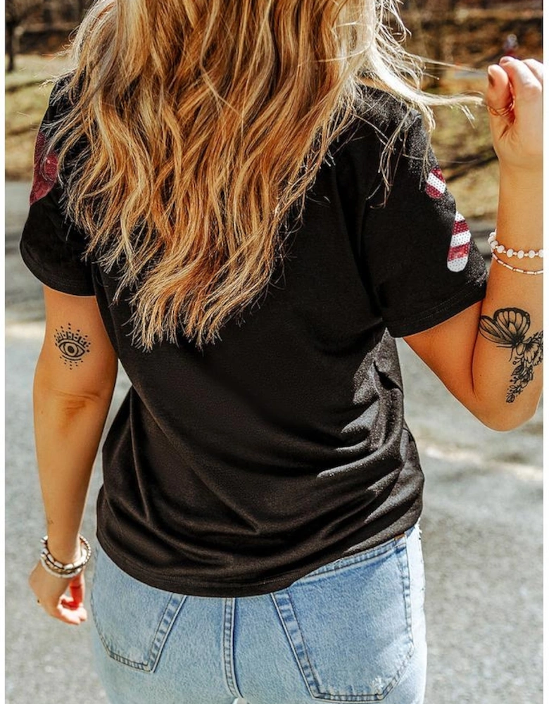 Black Sequin Christmas Essentials Graphic Crewneck T Shirt