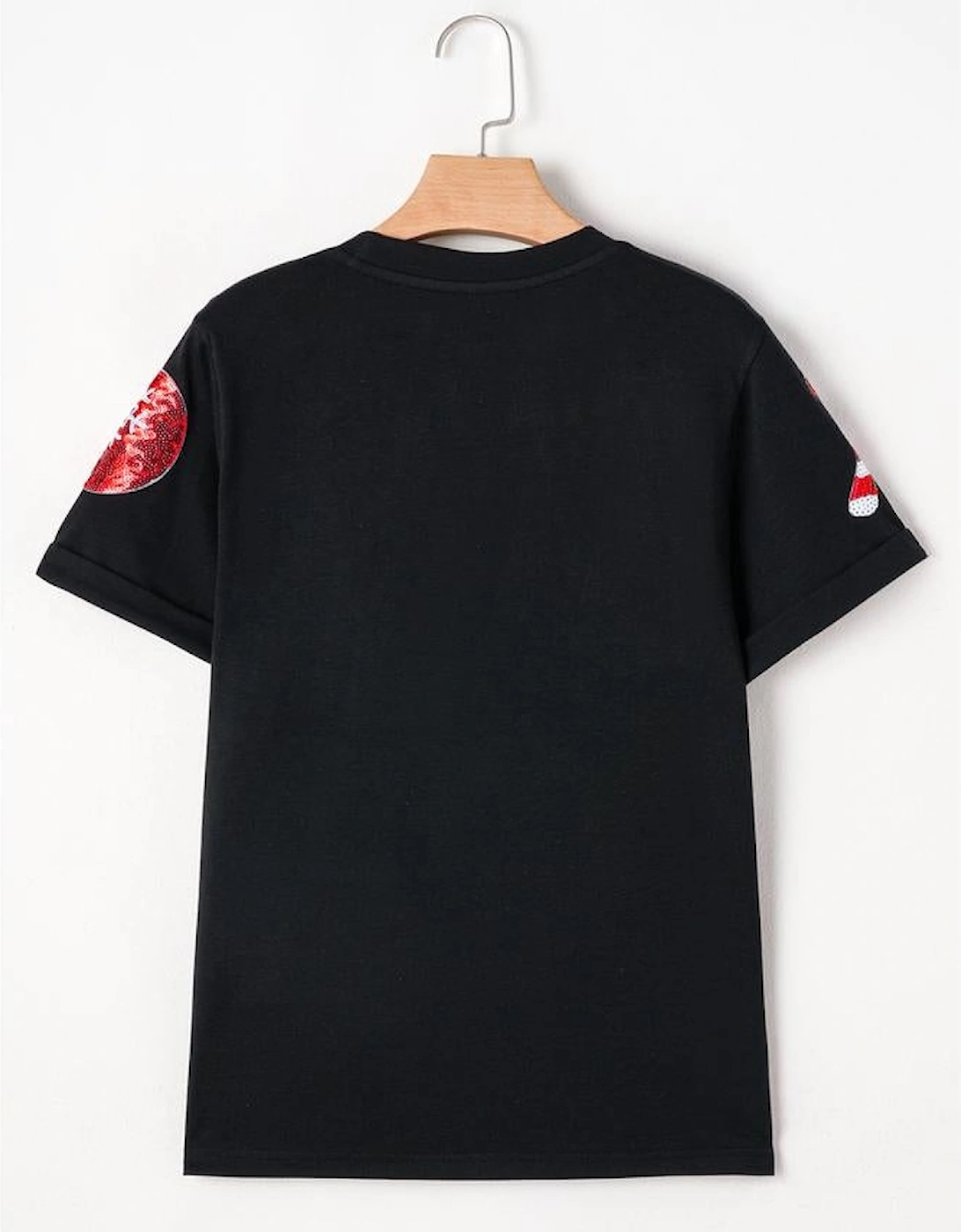 Black Sequin Christmas Essentials Graphic Crewneck T Shirt