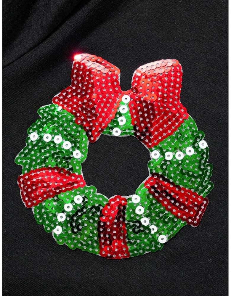 Black Sequin Christmas Essentials Graphic Crewneck T Shirt