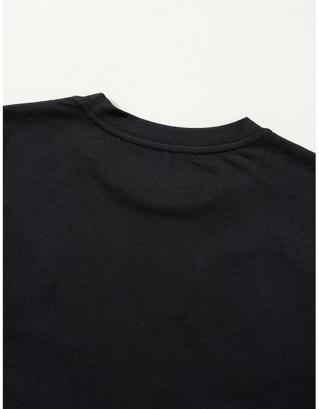 Black Sequin Christmas Essentials Graphic Crewneck T Shirt