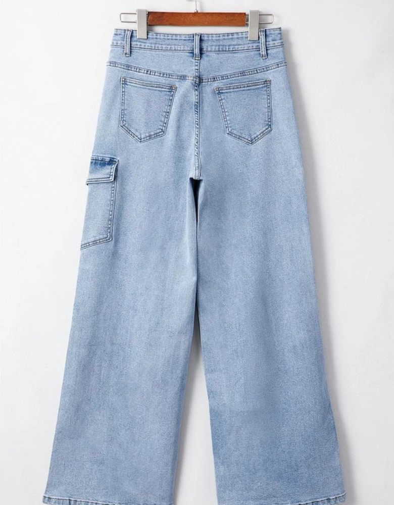 Beau Blue Bowknot Decor Boyfriend Cargo Jeans