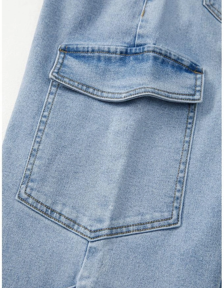 Beau Blue Bowknot Decor Boyfriend Cargo Jeans