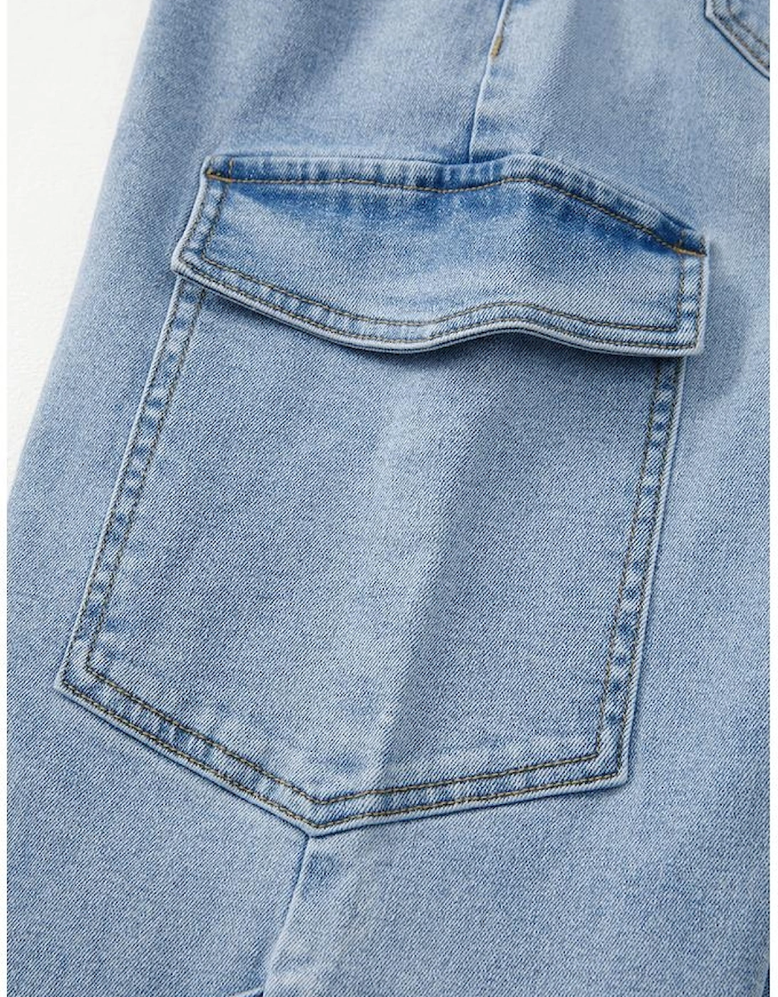 Beau Blue Bowknot Decor Boyfriend Cargo Jeans