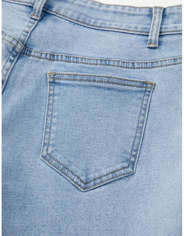 Beau Blue Bowknot Decor Boyfriend Cargo Jeans