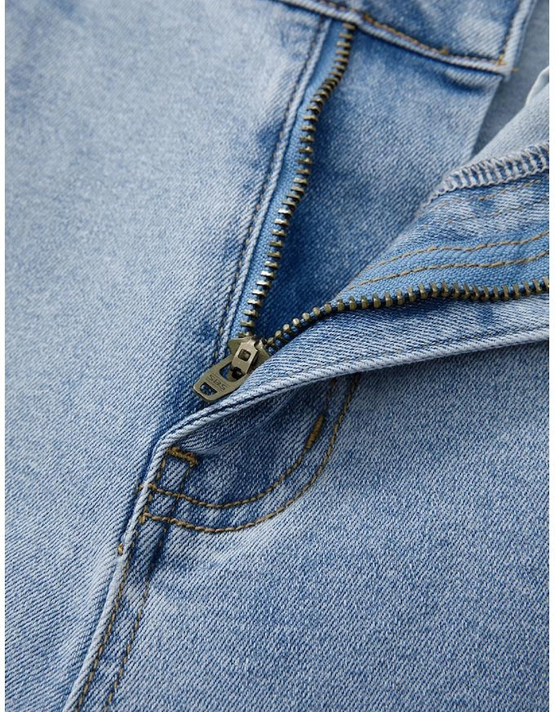 Beau Blue Bowknot Decor Boyfriend Cargo Jeans