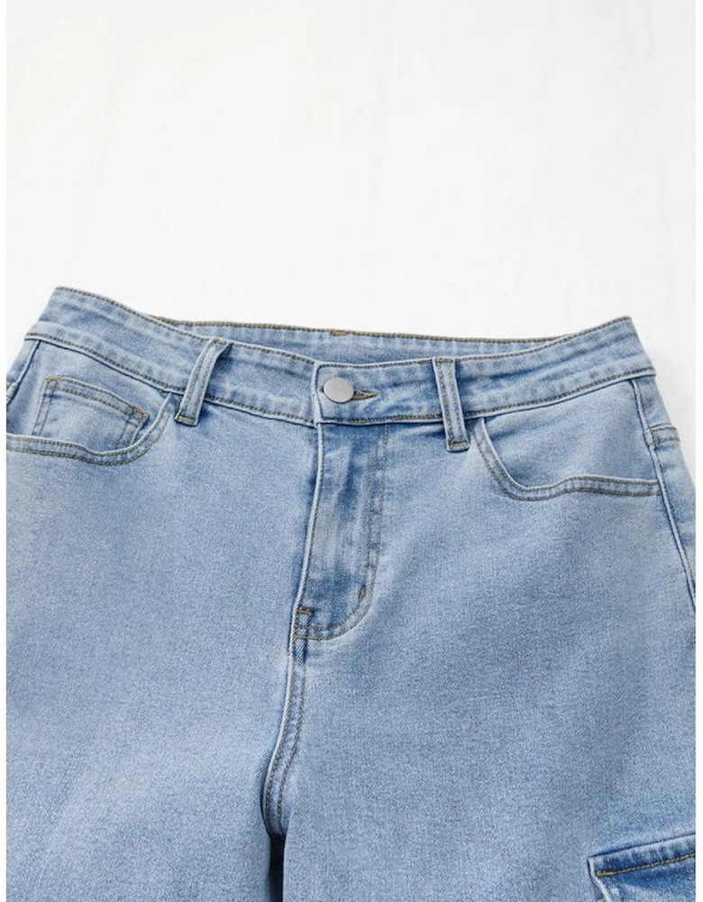 Beau Blue Bowknot Decor Boyfriend Cargo Jeans