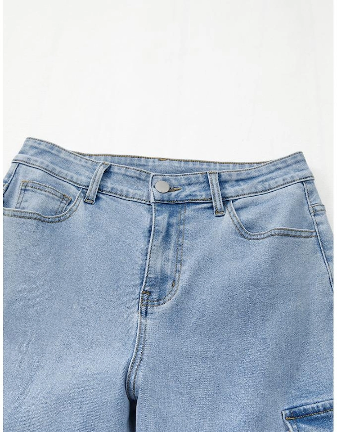 Beau Blue Bowknot Decor Boyfriend Cargo Jeans