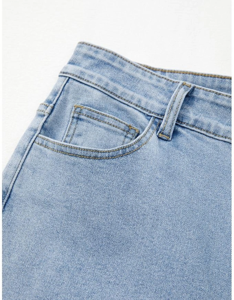 Beau Blue Bowknot Decor Boyfriend Cargo Jeans