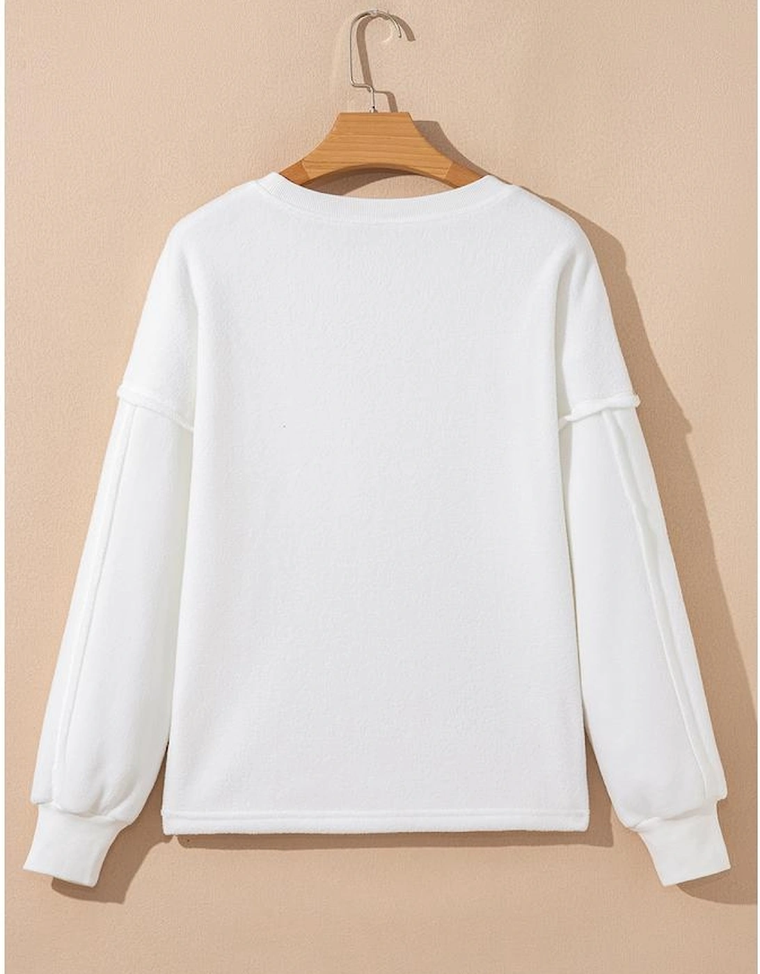 White Exposed Seam Chest Pocket Knit Pullover Sweatshirt