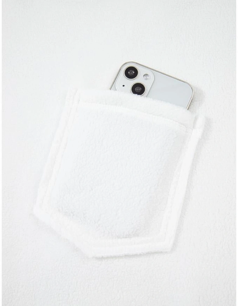 White Exposed Seam Chest Pocket Knit Pullover Sweatshirt