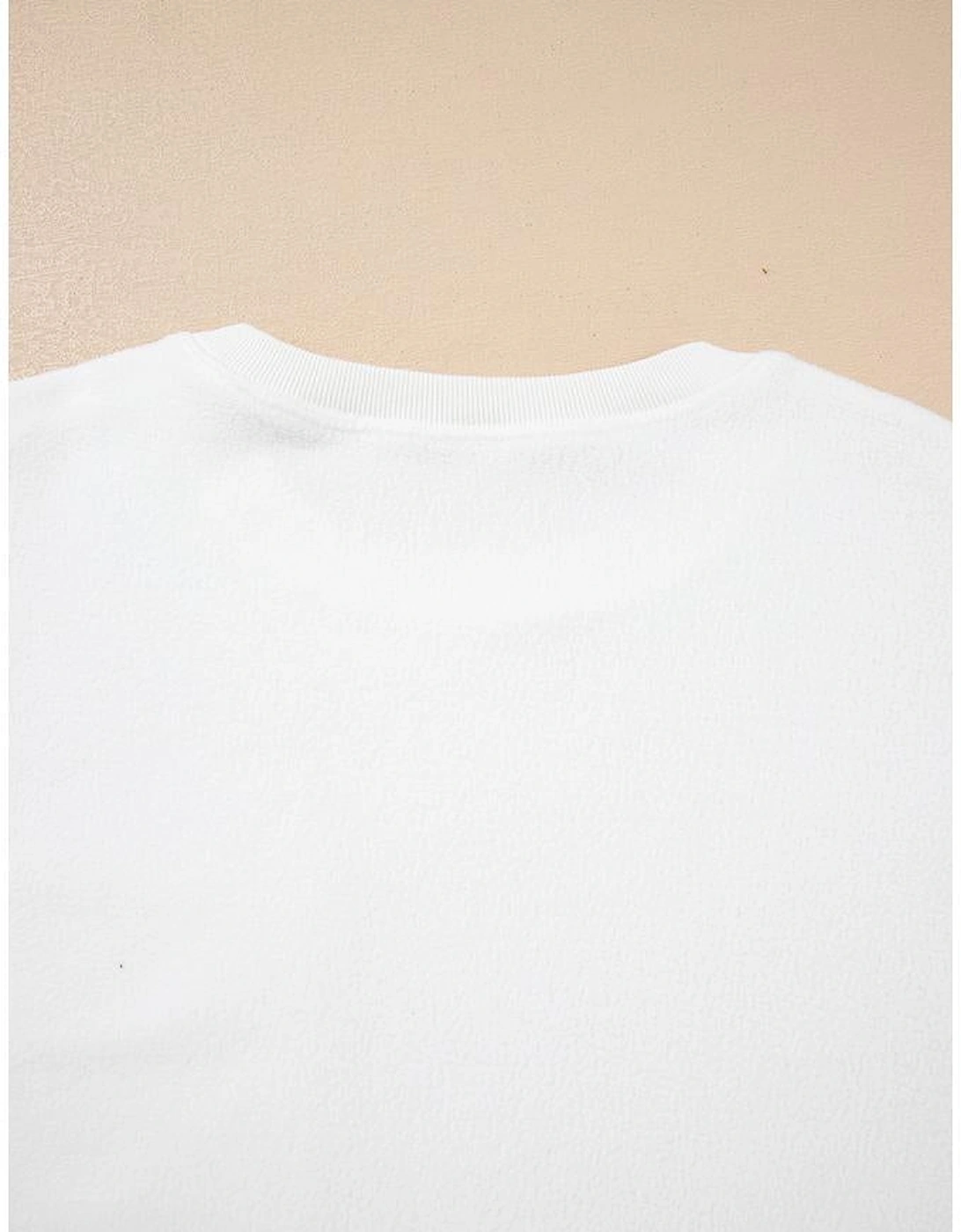 White Exposed Seam Chest Pocket Knit Pullover Sweatshirt