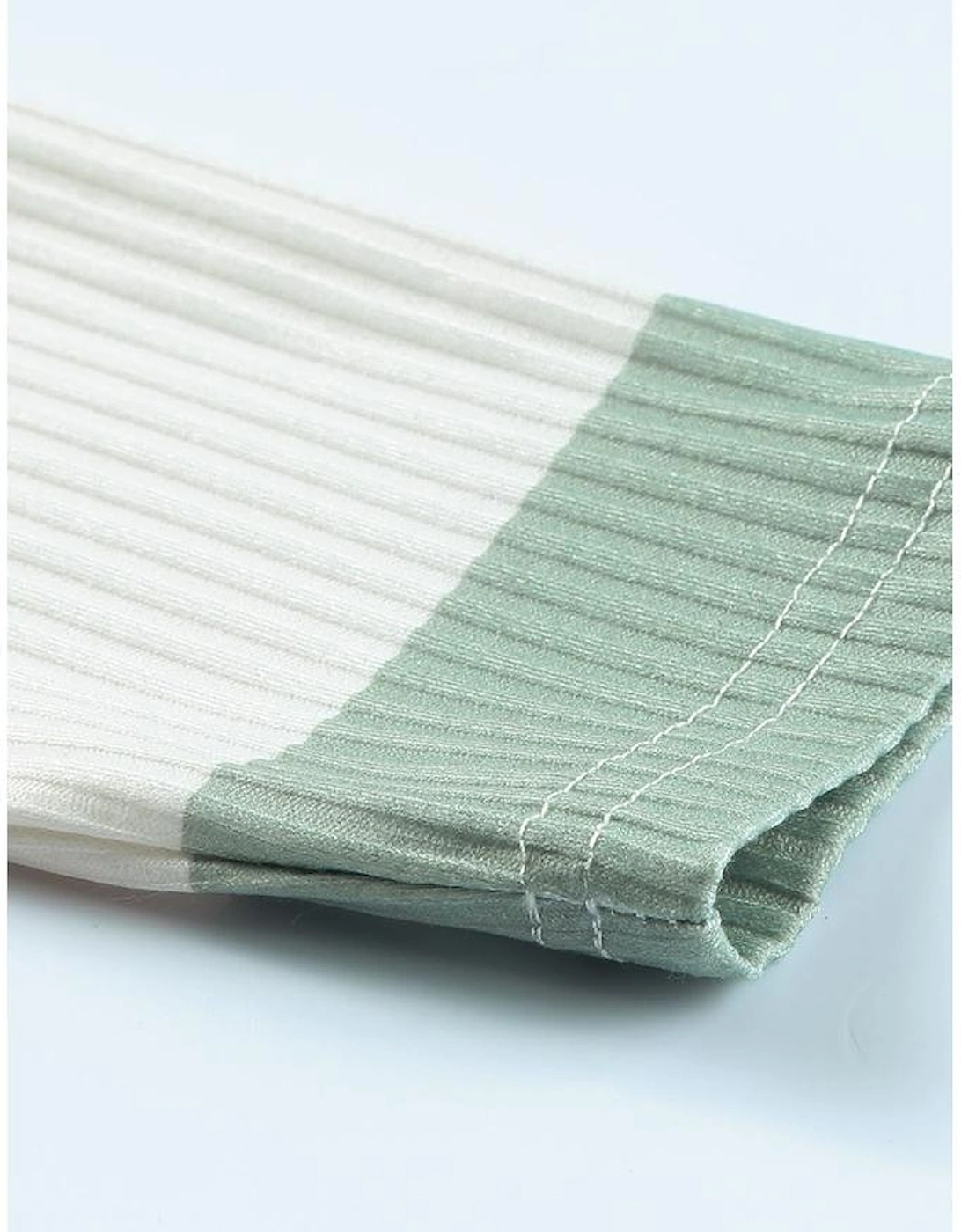 Green Color Block Ribbed Long Sleeve Top with Pocket
