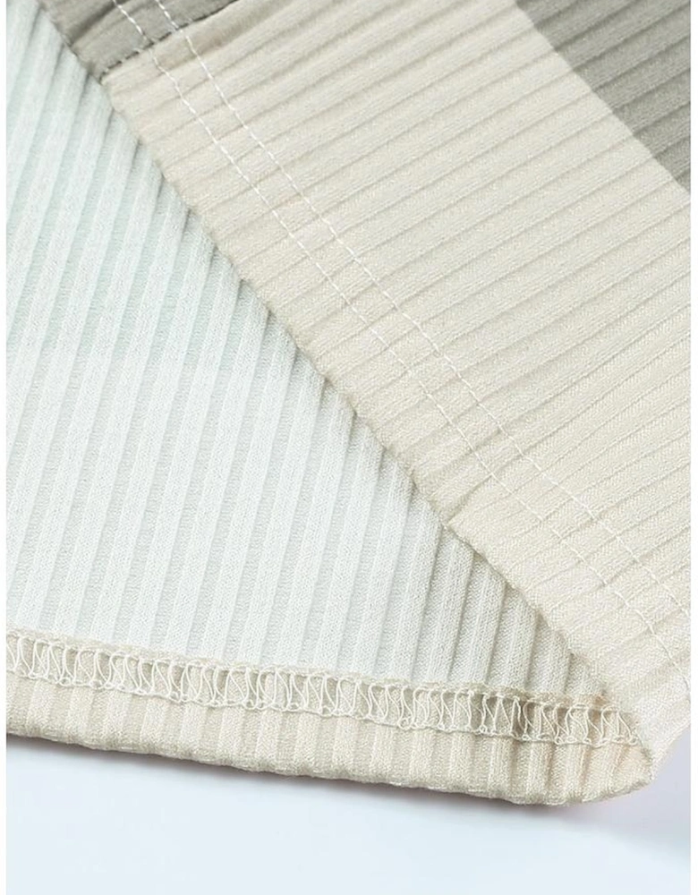 Green Color Block Ribbed Long Sleeve Top with Pocket