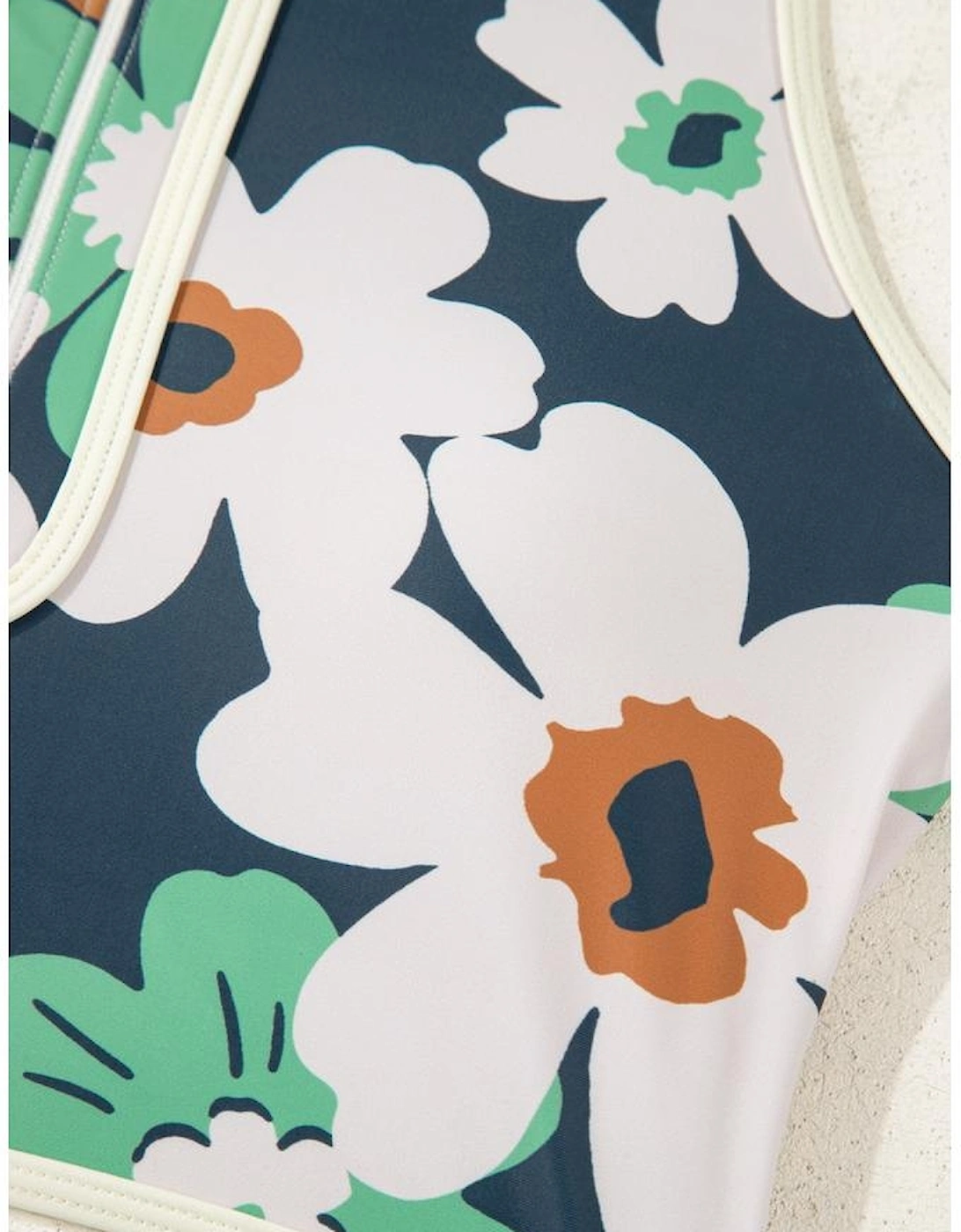 Blue Flower Zip up Racerback High Waisted Bikini