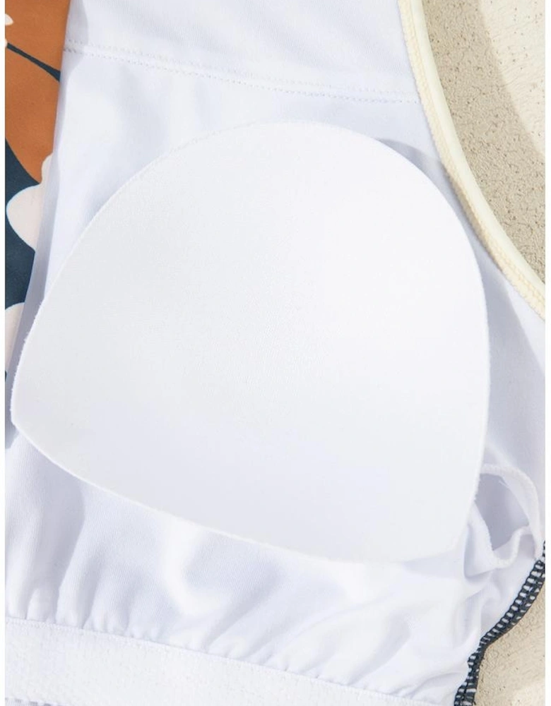 Blue Flower Zip up Racerback High Waisted Bikini