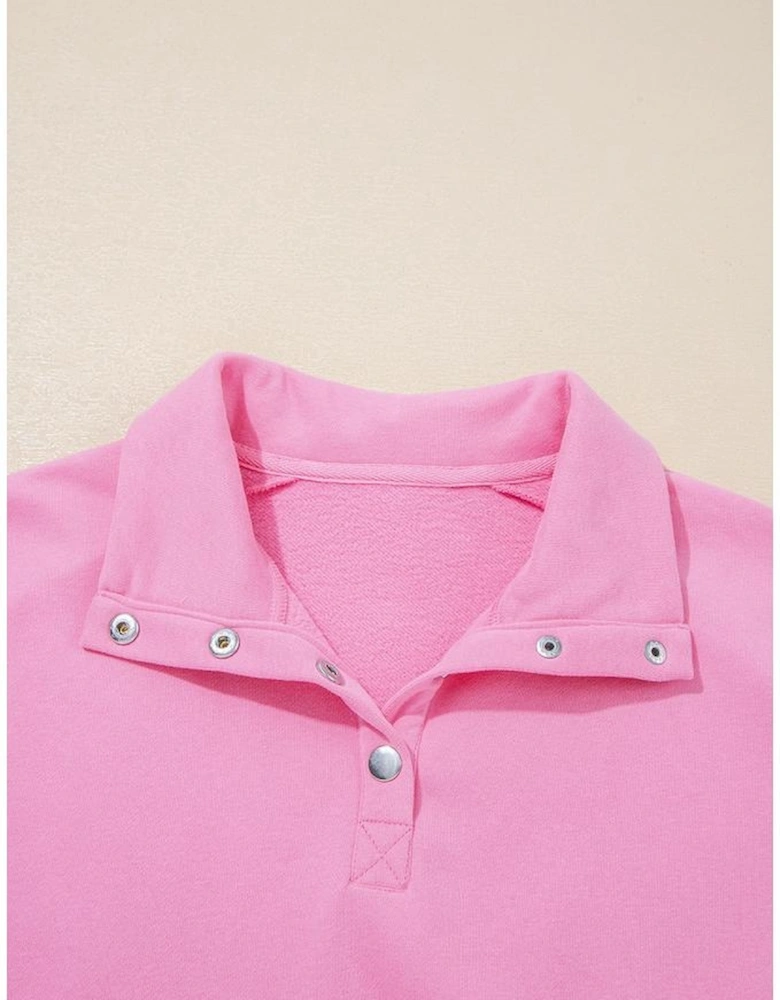 Bonbon Embroidered Flower Patchwork Snap Buttons Pullover Sweatshirt