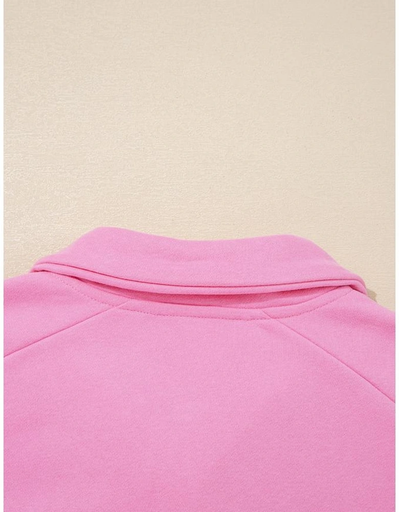 Bonbon Embroidered Flower Patchwork Snap Buttons Pullover Sweatshirt