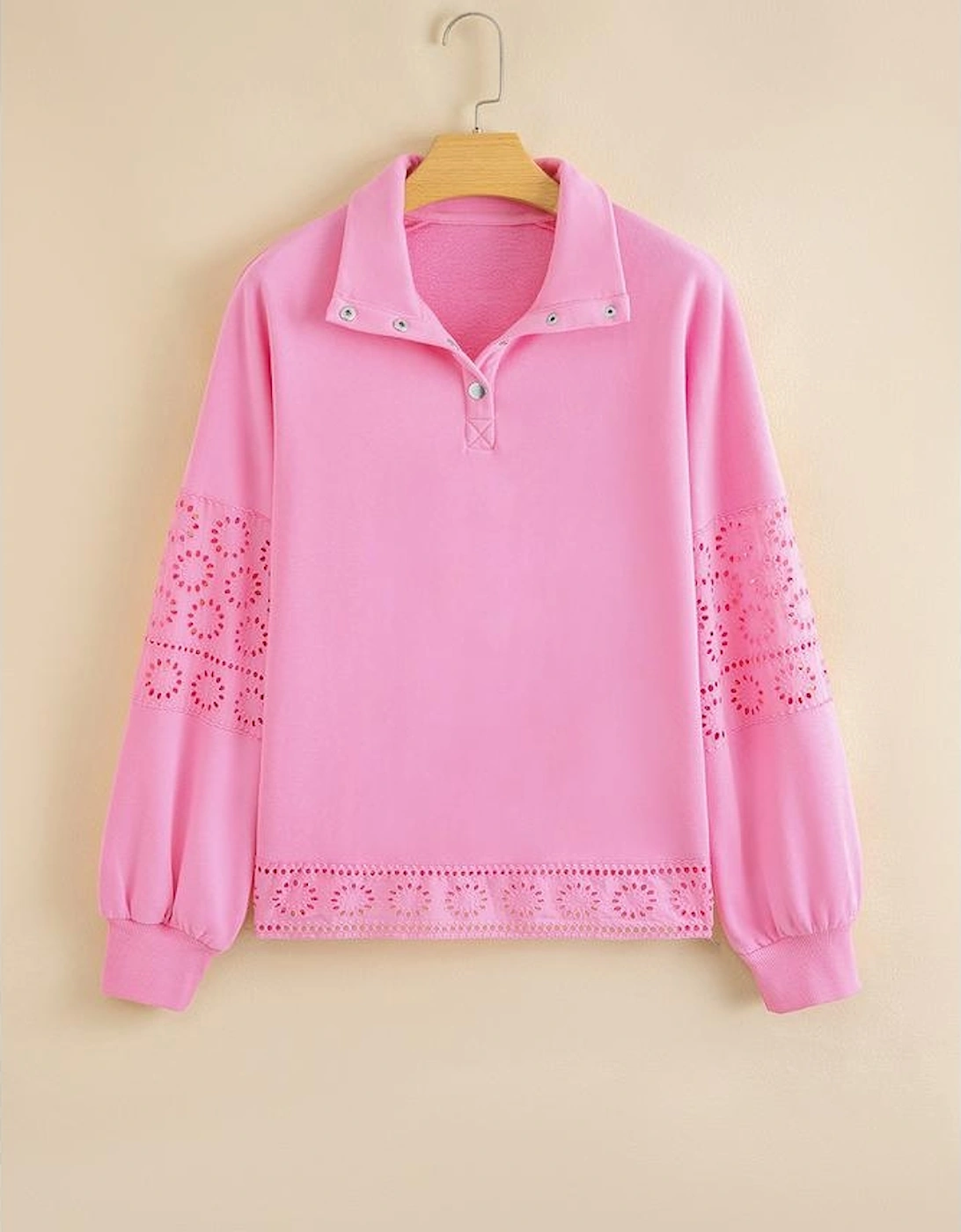 Bonbon Embroidered Flower Patchwork Snap Buttons Pullover Sweatshirt
