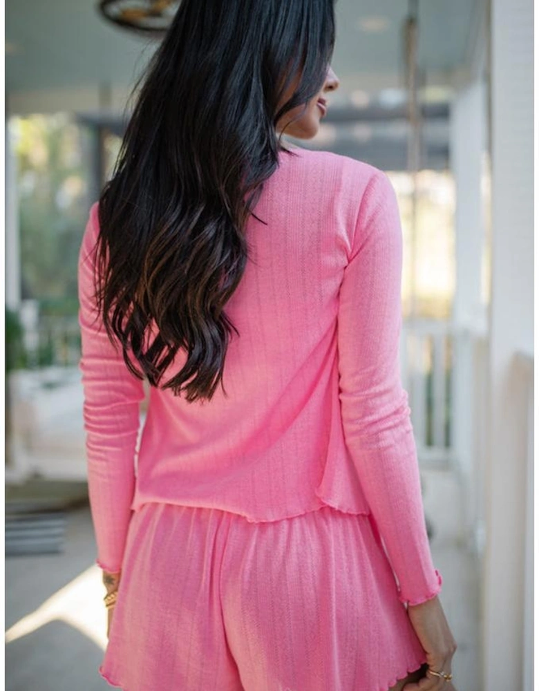 Bonbon Delicate Texture Cropped Cami Shorts and Cardigan 3pcs Lounge Set