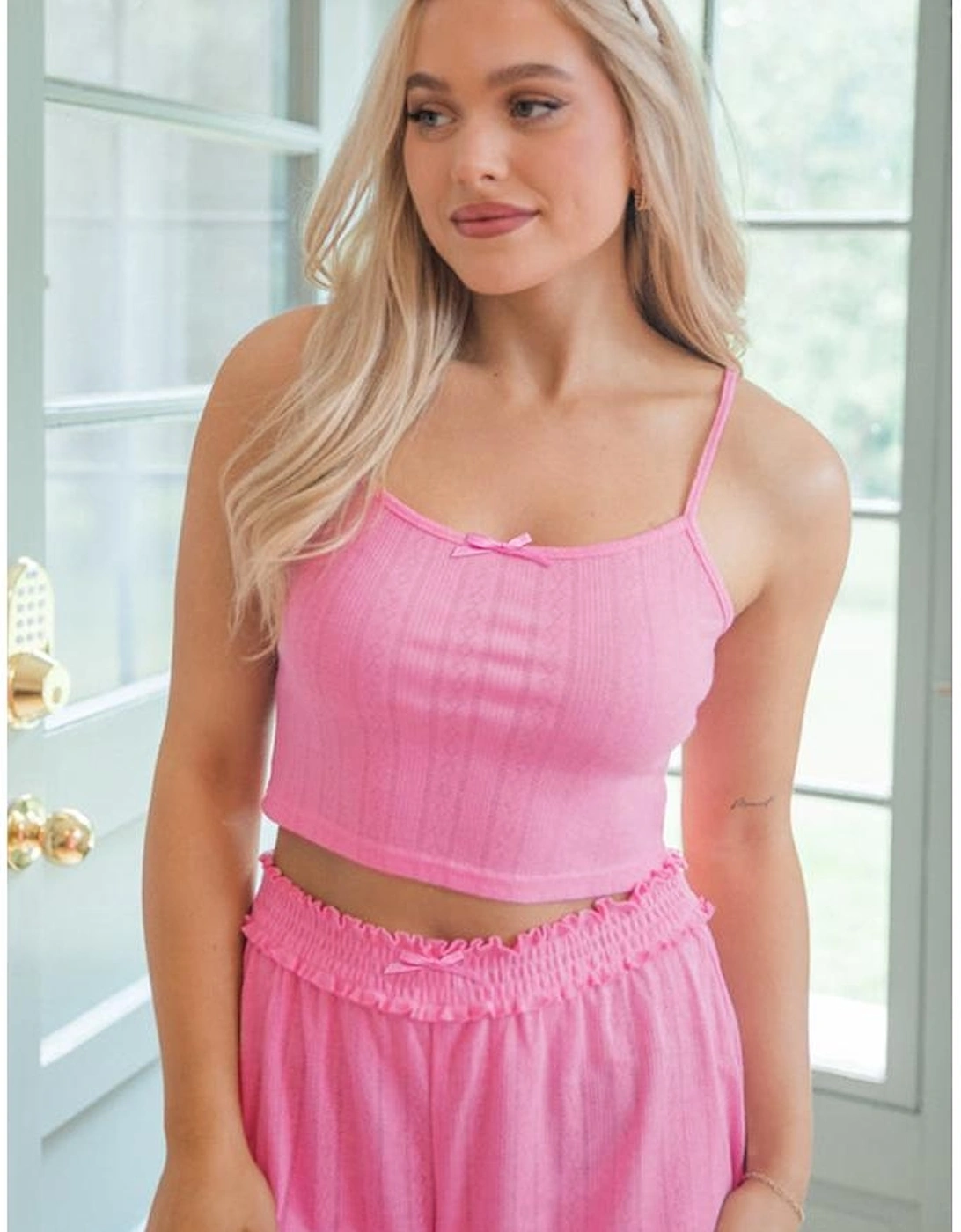 Bonbon Delicate Texture Cropped Cami Shorts and Cardigan 3pcs Lounge Set