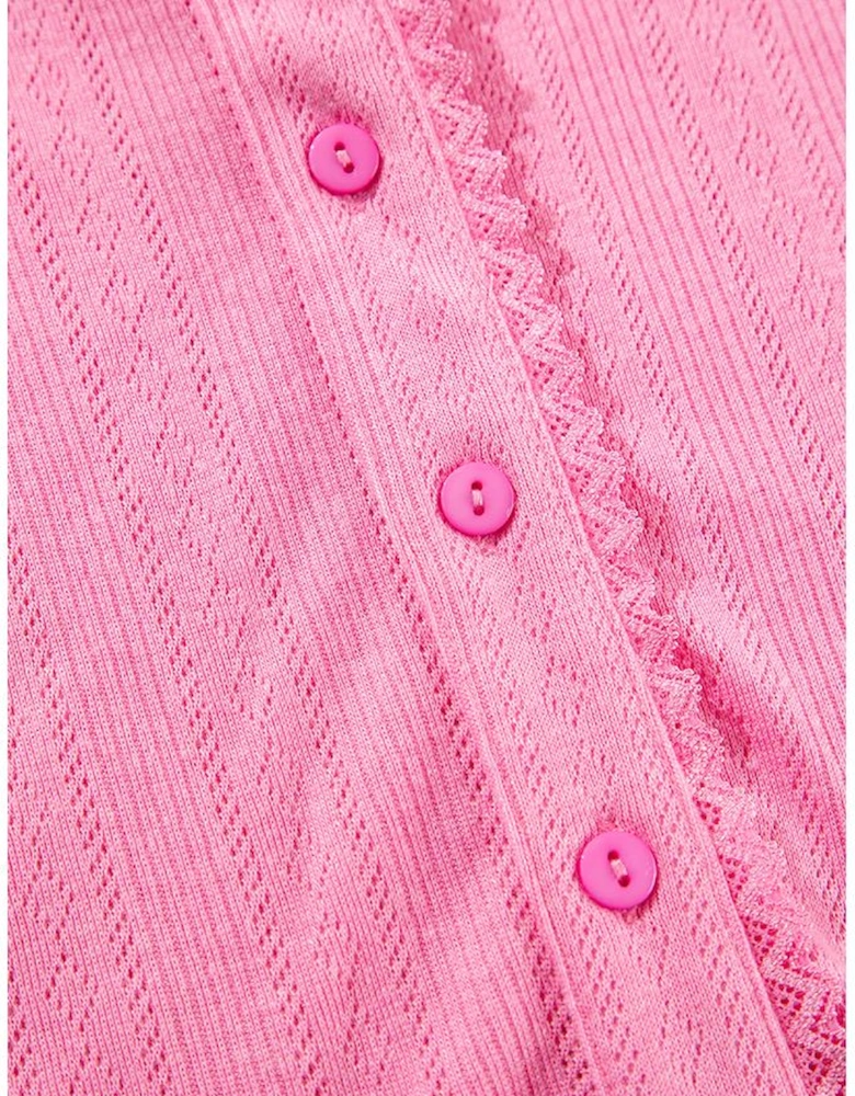 Bonbon Delicate Texture Cropped Cami Shorts and Cardigan 3pcs Lounge Set