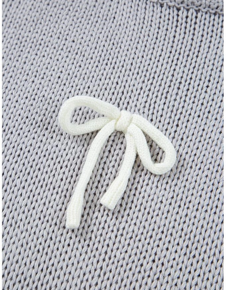 Light Grey Bowknot Applique Cap Sleeve Sweater