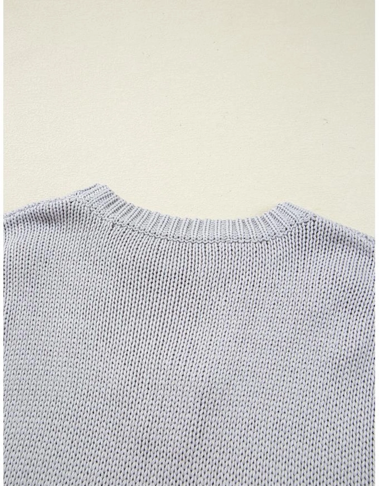 Light Grey Bowknot Applique Cap Sleeve Sweater