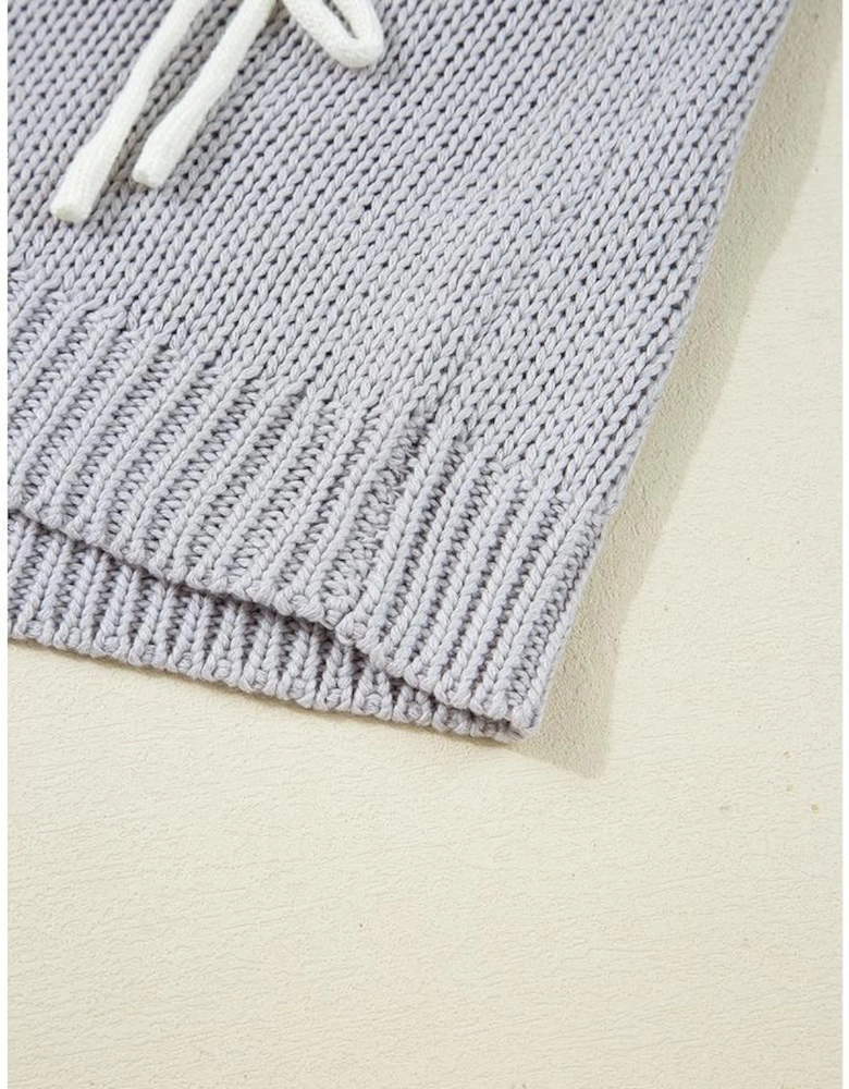 Light Grey Bowknot Applique Cap Sleeve Sweater