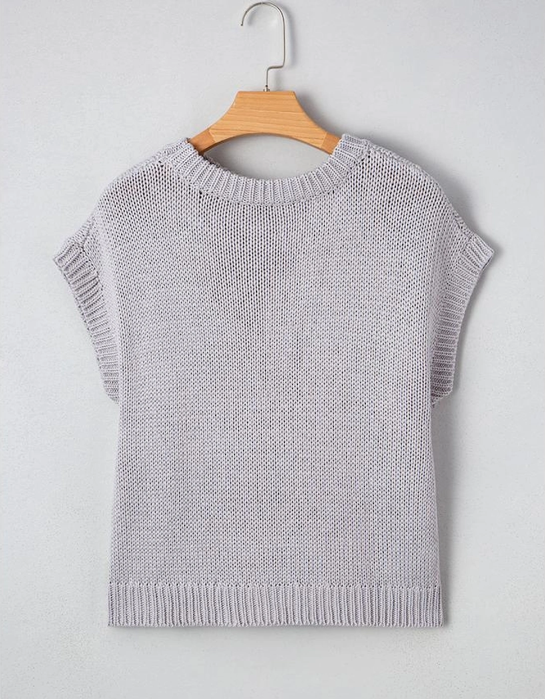 Light Grey Bowknot Applique Cap Sleeve Sweater