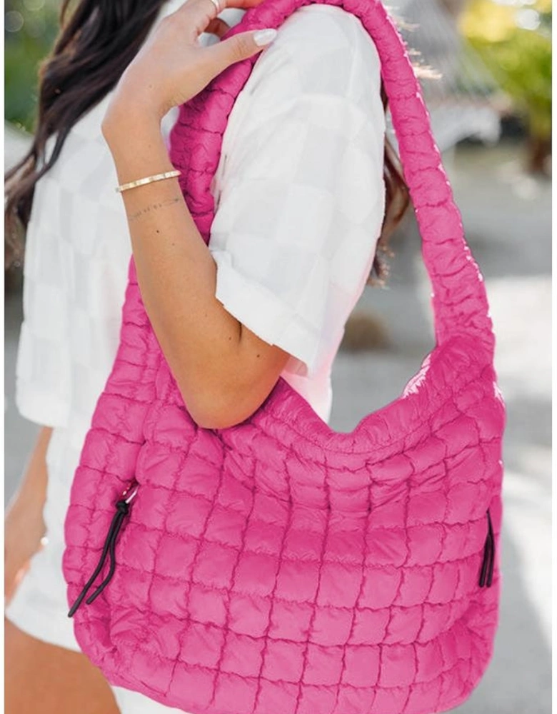 Rose Red Quilted Puffy Large Shoulder Bag