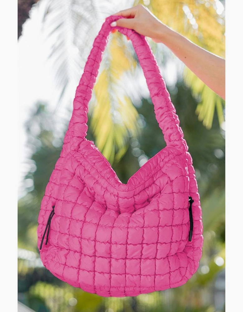 Rose Red Quilted Puffy Large Shoulder Bag