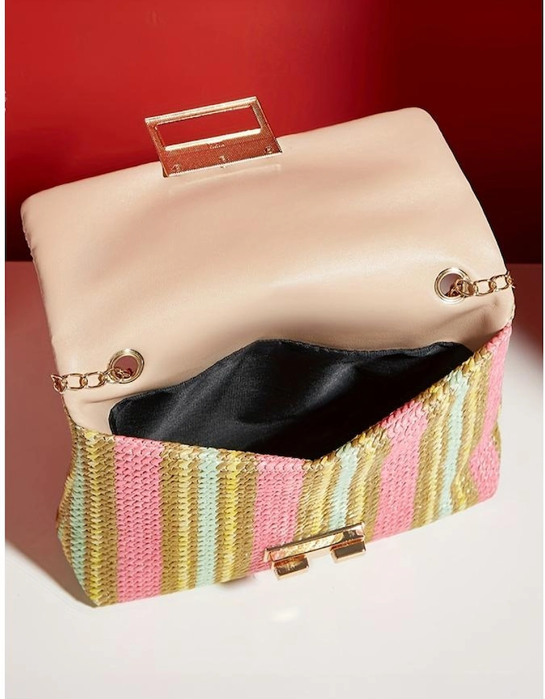 Pink Stripe Woven Flap Chain Strap Shoulder Bag, 7 of 6