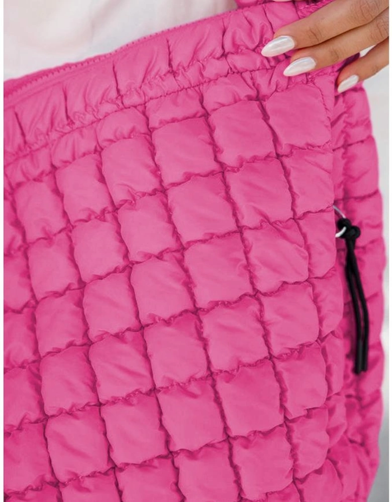 Rose Red Quilted Puffy Large Shoulder Bag