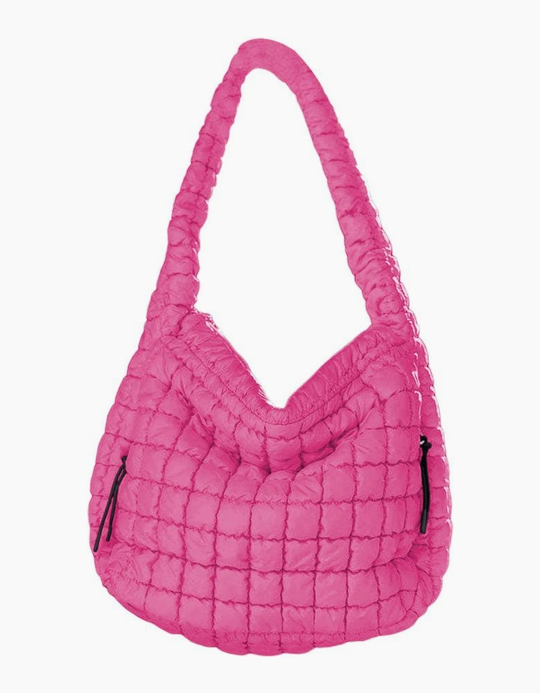 Rose Red Quilted Puffy Large Shoulder Bag