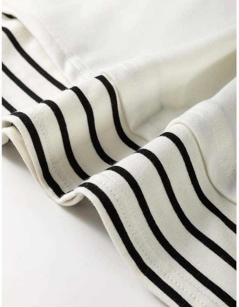 White Stripe Colorblock Sleeve Exposed Seam Fake-2-Piece Sweatshirt