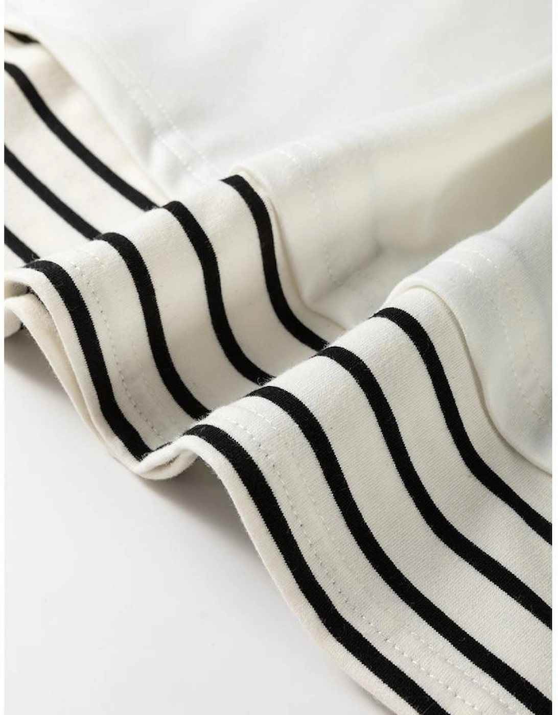 White Stripe Colorblock Sleeve Exposed Seam Fake-2-Piece Sweatshirt