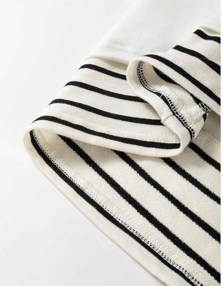 White Stripe Colorblock Sleeve Exposed Seam Fake-2-Piece Sweatshirt