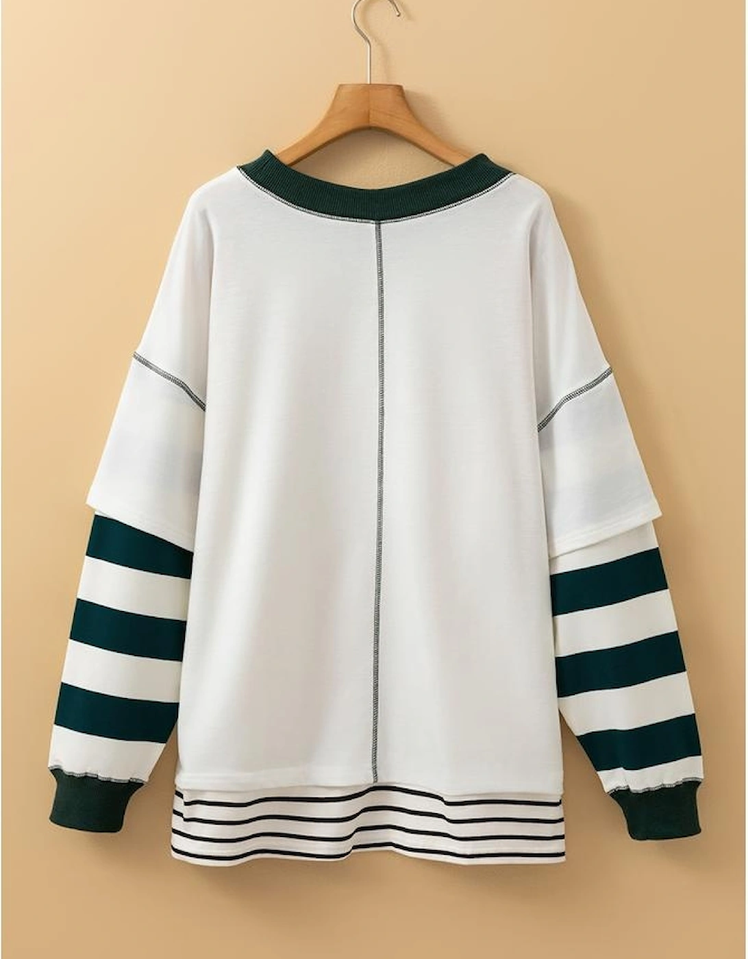 White Stripe Bowknot Patched Pattern Contrast Stitching Pullover Trendy Sweatshirt
