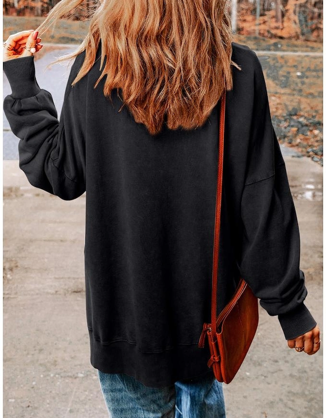 Black Drop Shoulder Ribbed Trim Oversized Sweatshirt