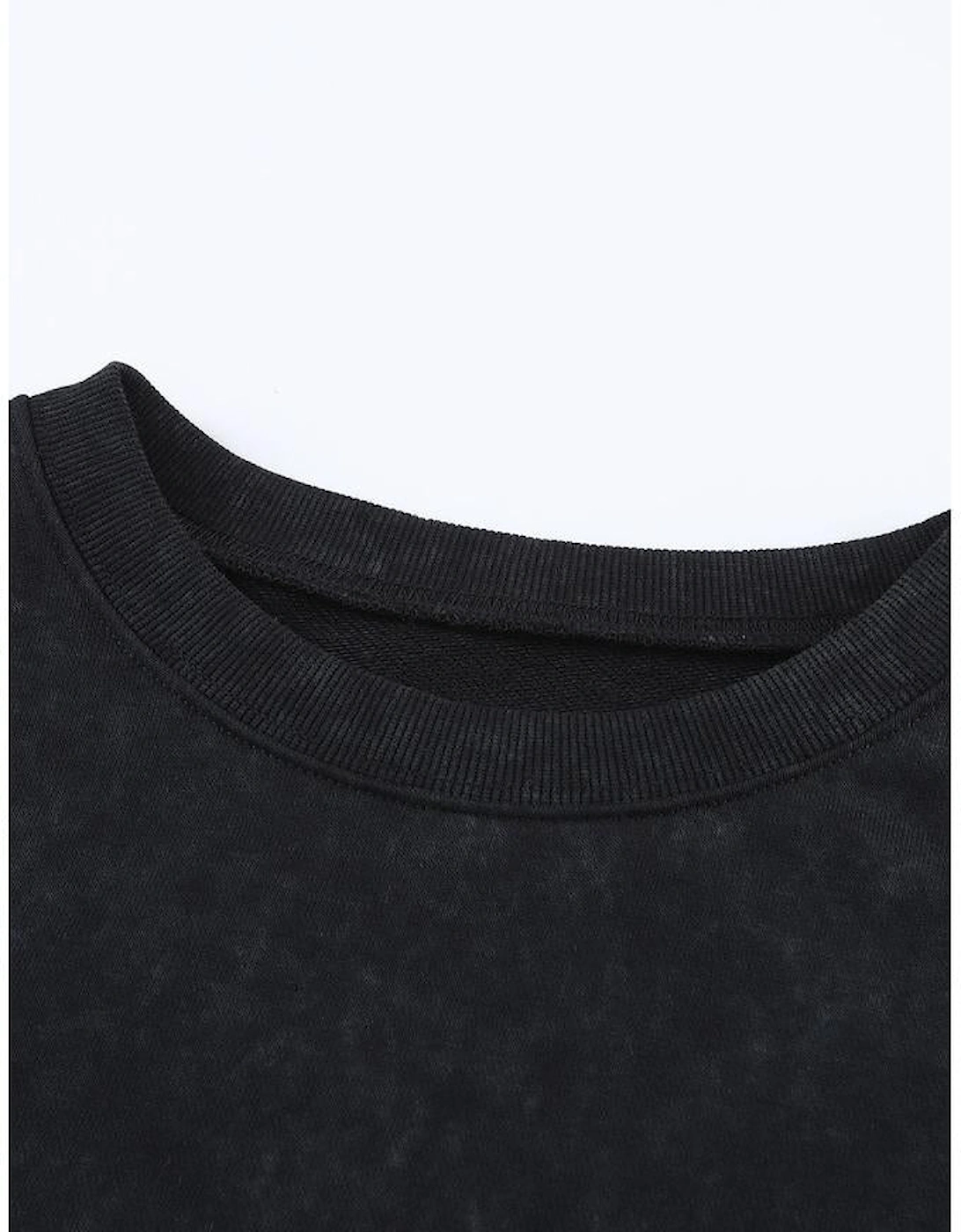 Black Drop Shoulder Ribbed Trim Oversized Sweatshirt
