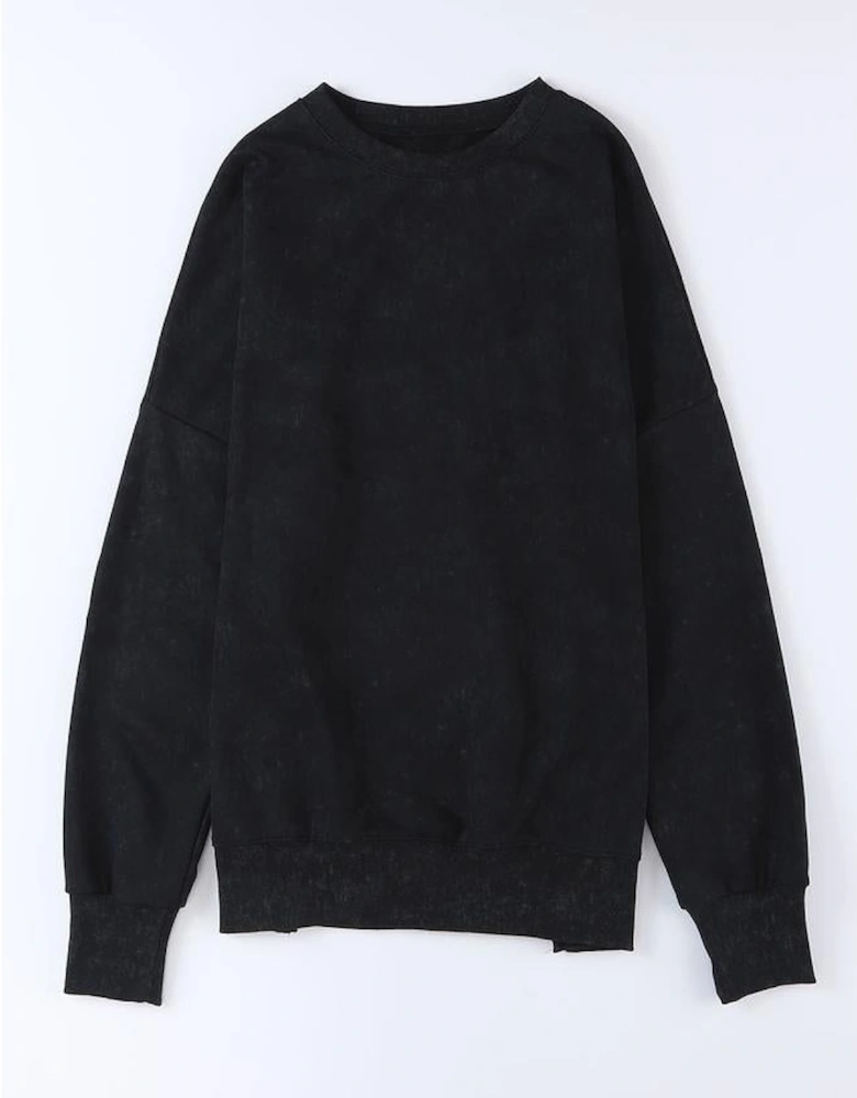 Black Drop Shoulder Ribbed Trim Oversized Sweatshirt