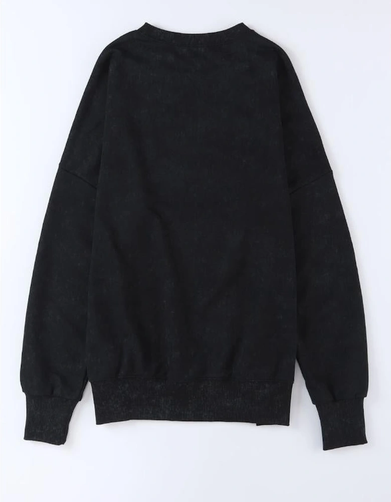 Black Drop Shoulder Ribbed Trim Oversized Sweatshirt