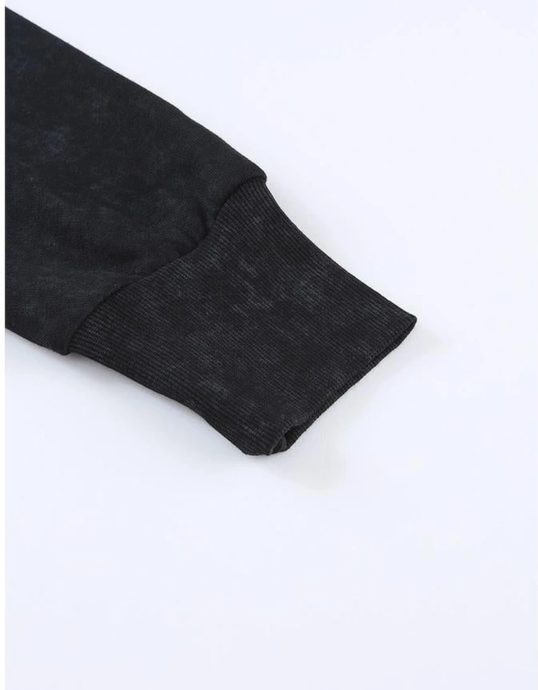 Black Drop Shoulder Ribbed Trim Oversized Sweatshirt