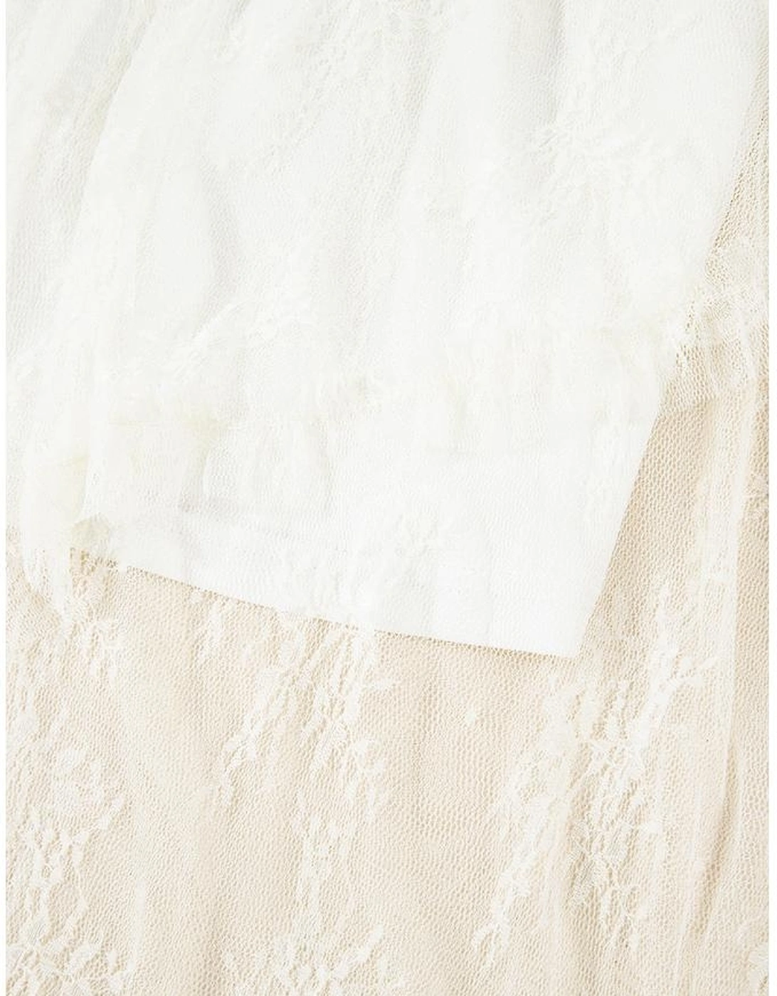 Beige Lace Cascading Tiered High Waist Maxi Skirt